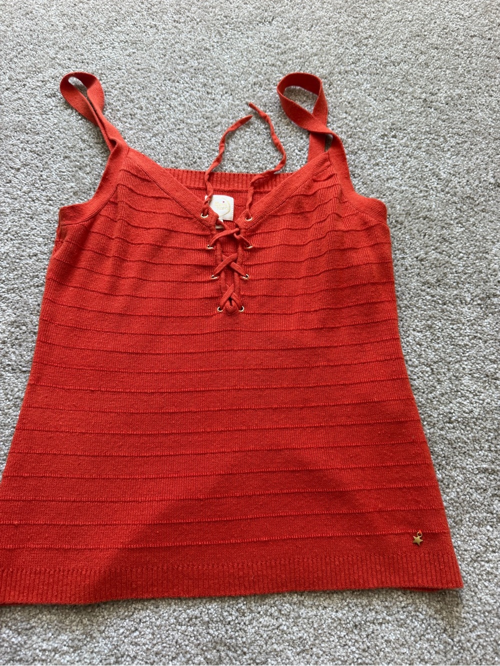Lace-Up Knit Tank Top in Orange